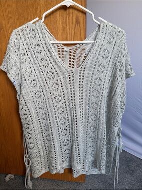 Zyia Light Gray Crochet V-Neck Knit coverup